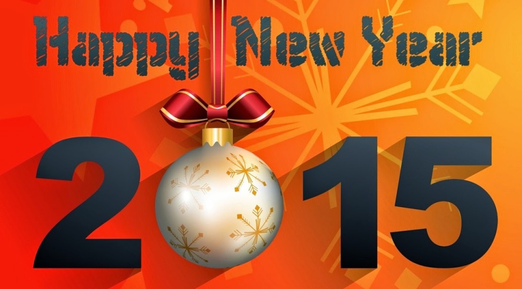 Happy New Year 2015 With Decorations On Orange Background